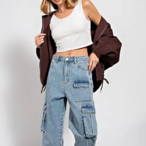 Easel Blue Wide Leg Cargo Pants